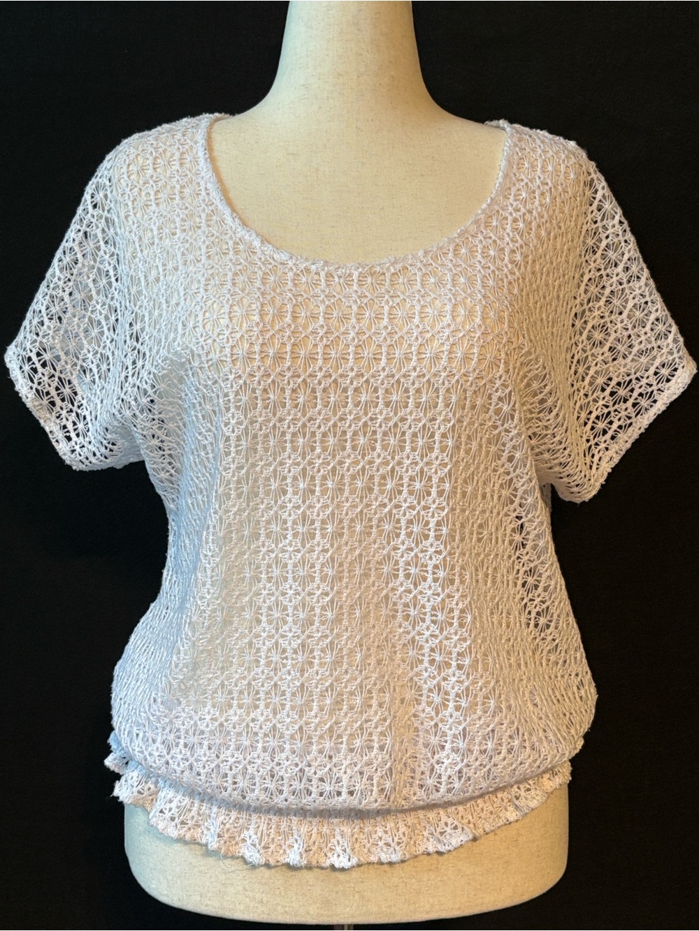 Izod White Crochet Short-Sleeve Knit Top